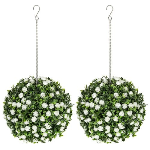 Wyld Haus Lukaka Dino Set Of 2 Artificial UV Resistant Rose Style Topiary Balls H8 28cm White