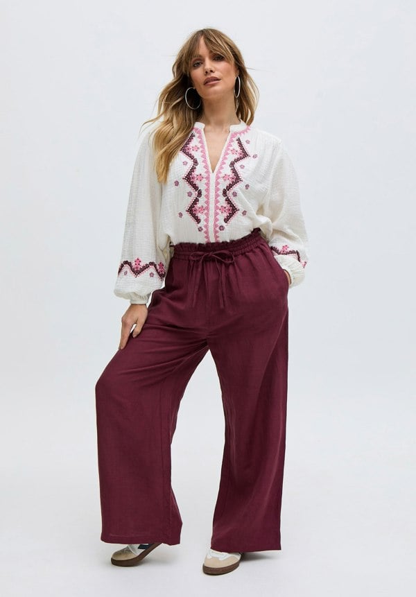 Paulina Wide Leg Trouser In Burgundy