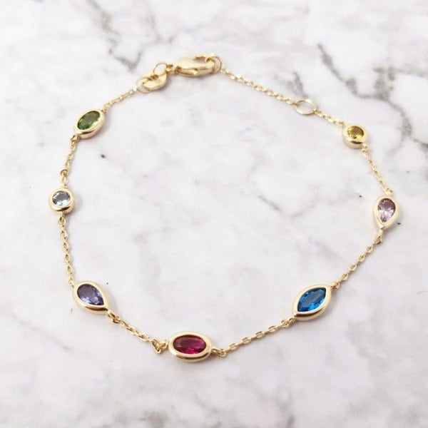 18ct Gold Plated Mixed Multi Coloured Gemstone Bracelet