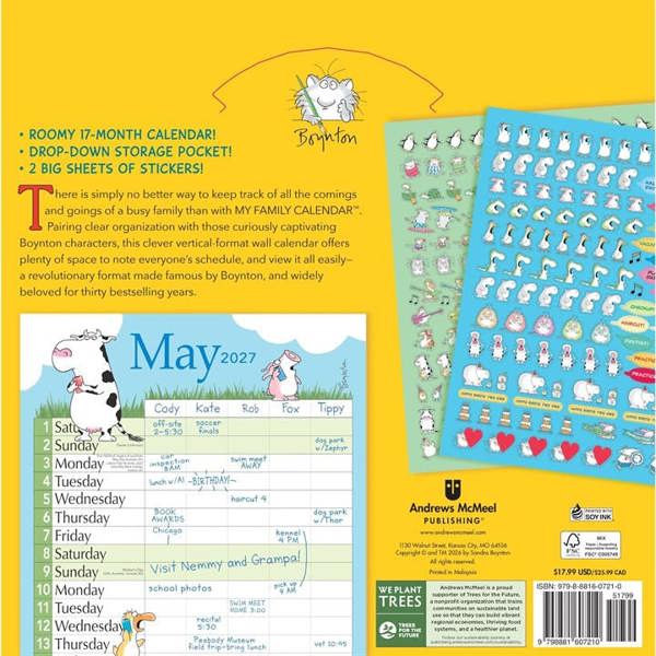 Andrews McMeel Publishing Sandra Boynton, My Family Calendar 2026 - 2027, Family Planners, Month To View, Family, Gift