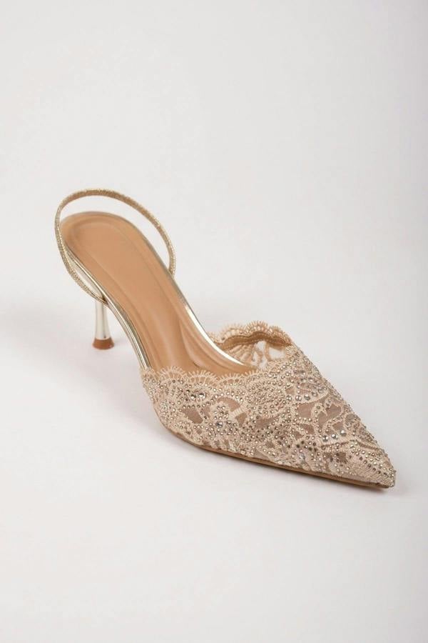 ikrush Genevieve Embellished Lace Mesh Pointed Heels