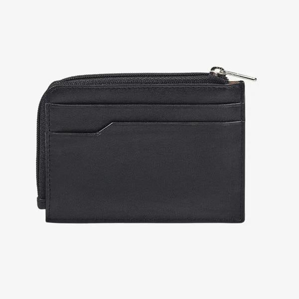 Black real leather card holder wallet with zip compartment