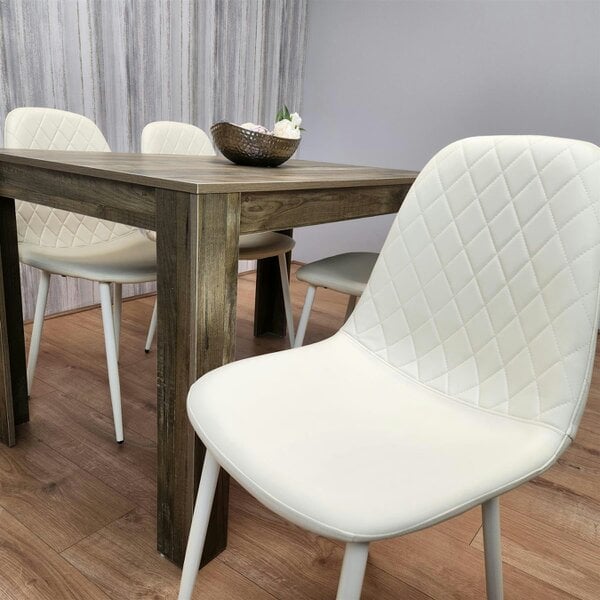 Kosy Koala Wooden Dining Table with 4 Cream Gem Patterned Chairs Rusteic Effect Table with Cream Chairs