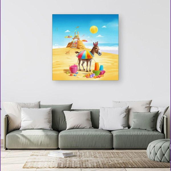 Warren Reed Donkey On A Beach Holiday Canvas