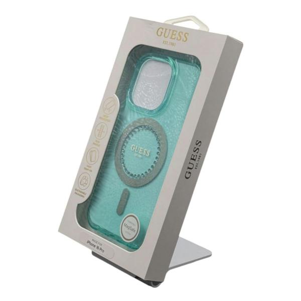 Guess IML Rhinestones Case with MagSafe for iPhone 16 Pro 6.3" Green - GUHMP16LPFTDTEN