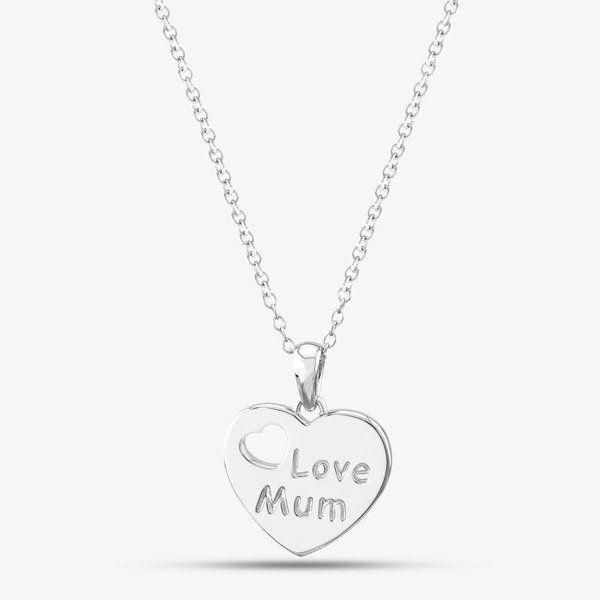T. H. Baker Silver Love Mum Heart Cut Out Pendant Necklace SP04061A