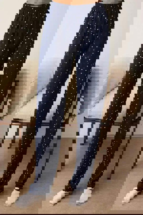 WOVCOR 2-Piece Blue Polka Dot Teddy Bear Patch Soft Touch Winter Knitted Pajama Set