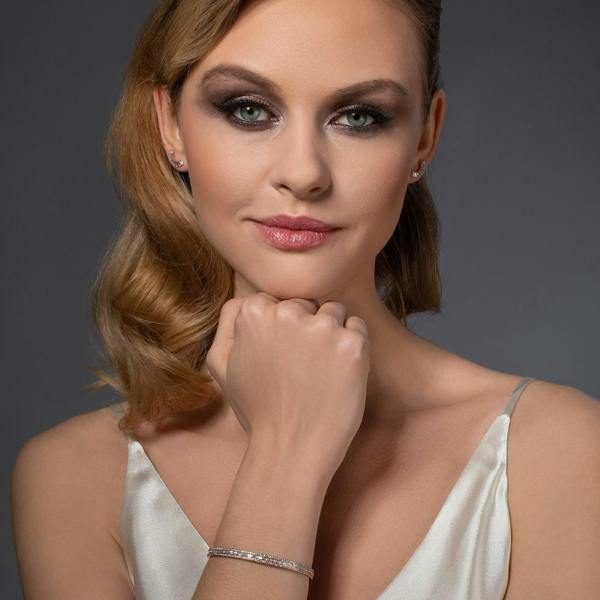 Rose Gold Ear Climber Earrings with Cubic Zirconia Gemstones - namana.london
