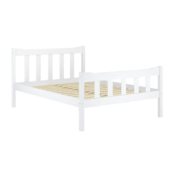 Wyld Haus Tralee White Washed Wooden 4ft6 Double Bed with Slatted Headboard and Footboard