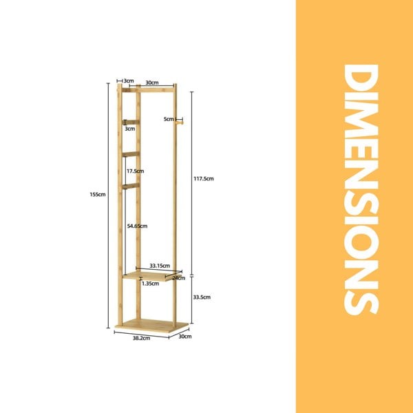 Rafaelo Mobilia Narrow Bamboo Clothes Rail With 2 Shelves