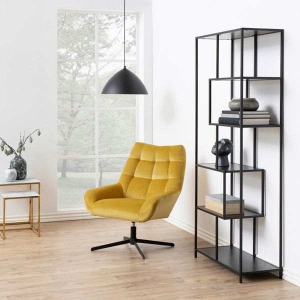 Furniture To Go Seaford Tall Black Metal Bookcase with 5 Black Shelves