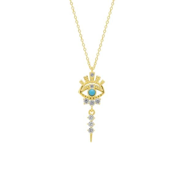 Spero London Turquoise Evil Eye Eyelash Drop Sterling Silver Necklace