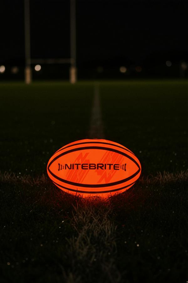 LED Glow Rugby Ball Size 5 – Motion Activated with Auto-Off – Durable Water-Resistant Night Play - Optimum