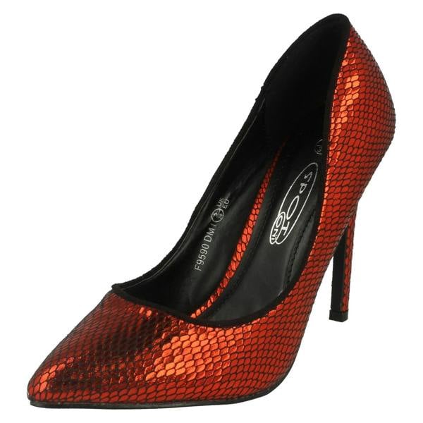 Spot On Ladies Spot On High Heel Pointed Toe Snake Design Court Shoes