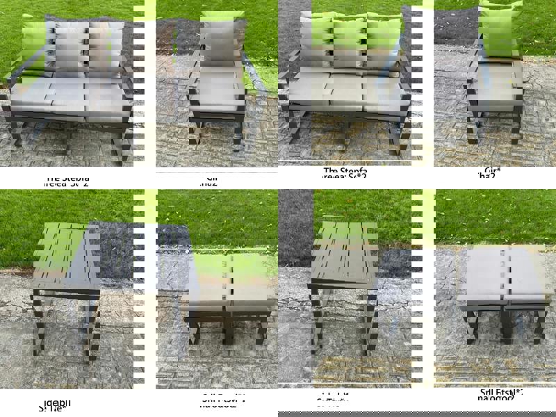 Fimous 10 Seater Aluminium Garden Furniture Set with Adjustable Rising Dining Table & Cushions Side Table - Dark Grey