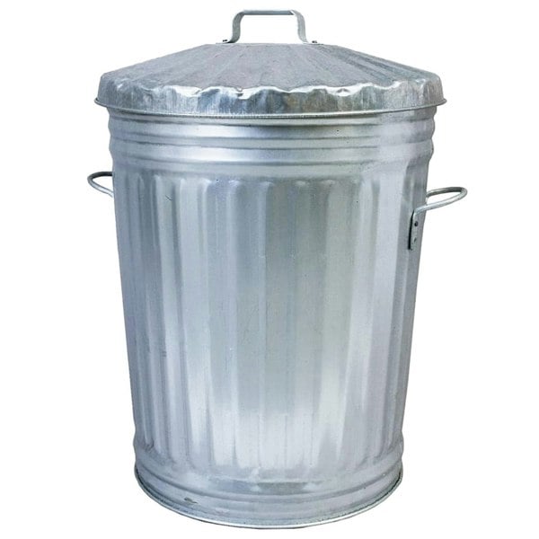 1 x 90L Galvanised Metal Home Kitchen Storage Rubbish Bin With Lid & Handles