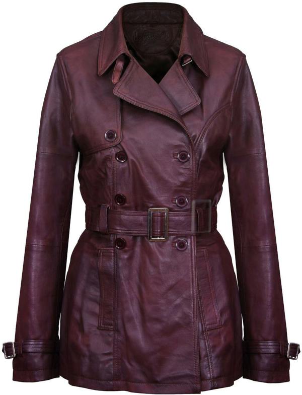 Womens Mid Length Leather Trench Coat -Oakham - Upperclass Fashions 