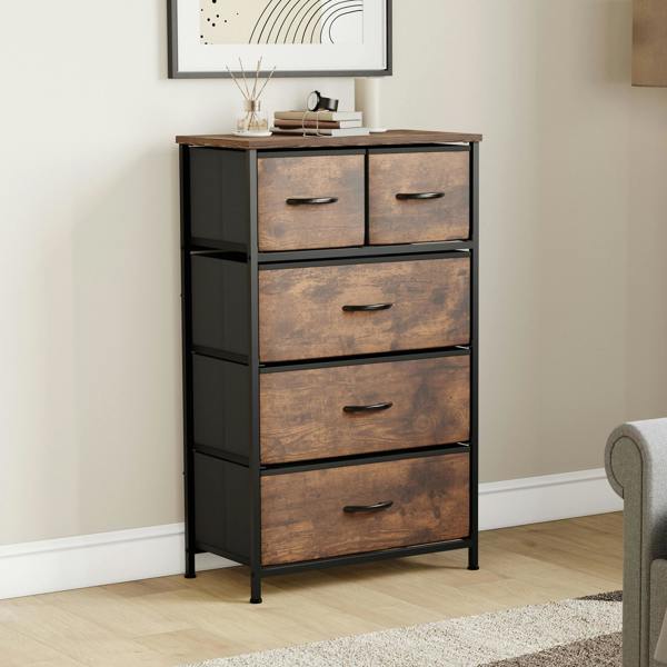 Vida Designs Chorley 5 Drawer Fabric Drawer Chest, Beige & Grey Wood