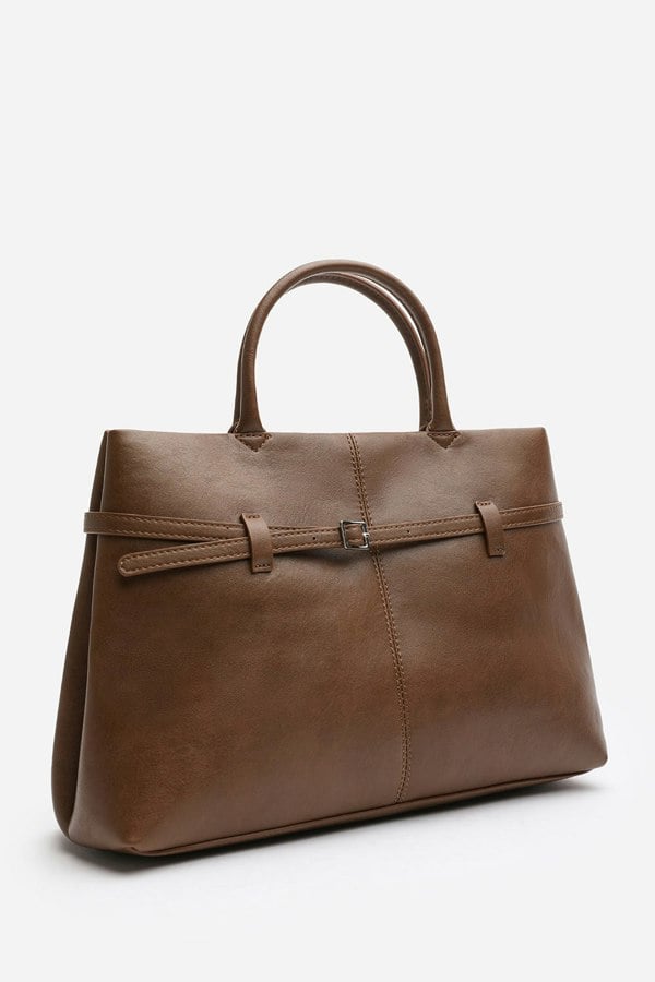 Where's That From Flores Luxury Structured Leather Tote Bag in Tan