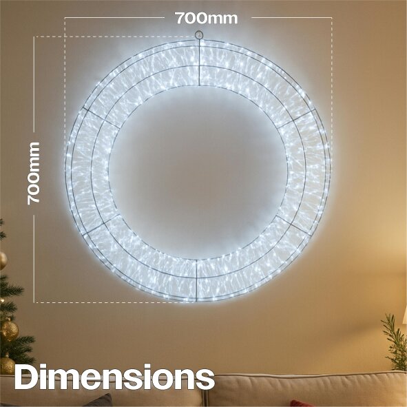 Scotts of Stow Xmas Haus Pre Lit Micro LED Wreath with 5m Lead Timer