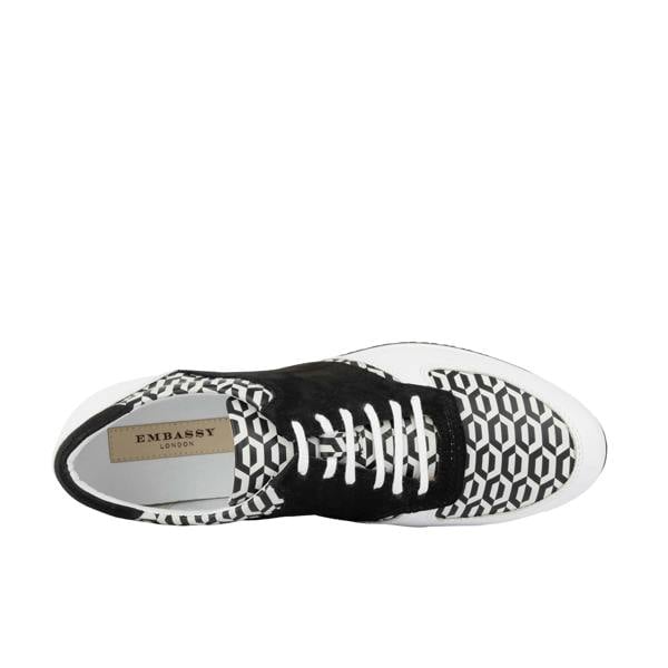 Embassy London San Francisco - White & Black Hexa - Men's lace-up leather & suede trainer