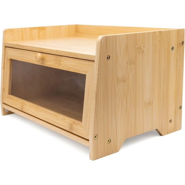 Maison des Cadeaux Bamboo Single-Layer Bread Bin with Top Shelf