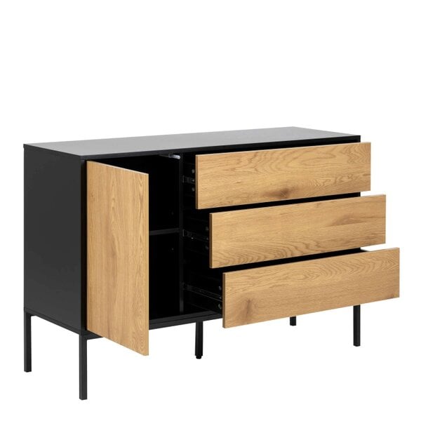Wyld Haus El Paso Black Metal and Wild Oak Veneer 1 Door 3 Drawer Small Sideboard