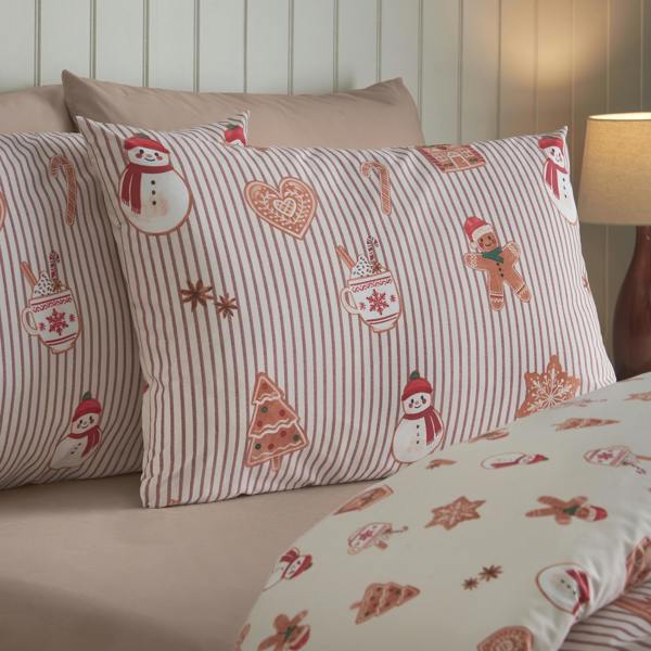 Catherine Lansfield Christmas Gingerbread Stripe Reversible Duvet Cover Set Natural