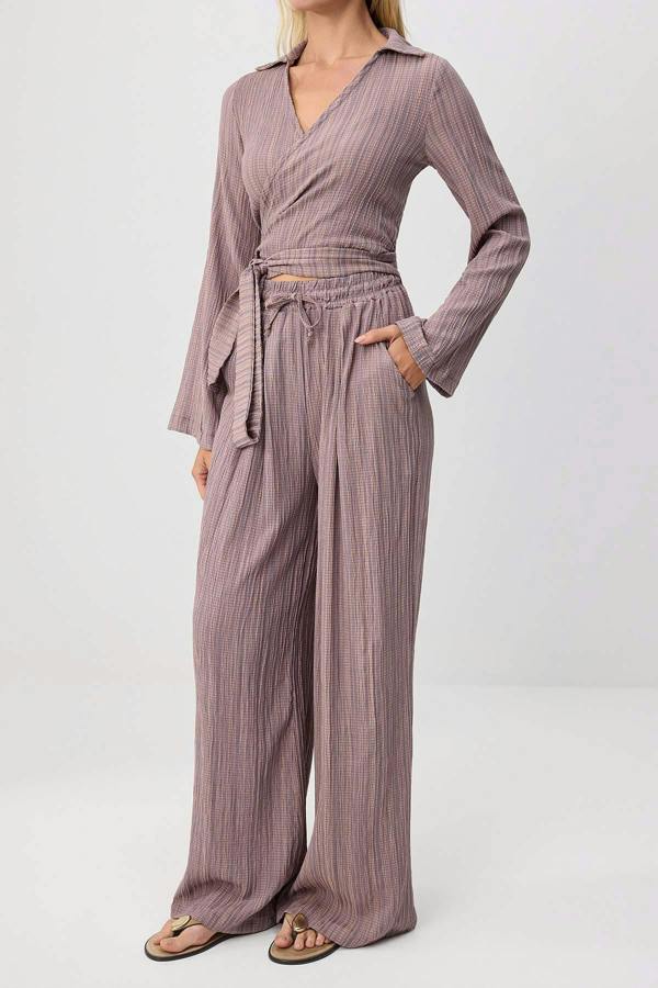 2-Piece Crossover Blouse Relaxed Fit Trouser Co-ord Set