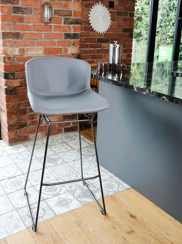 MMT Furniture Designs MMT Bar Stools Set of 2, Grey PU Leather, Sleigh Legs & Retro Style for Breakfast Bar