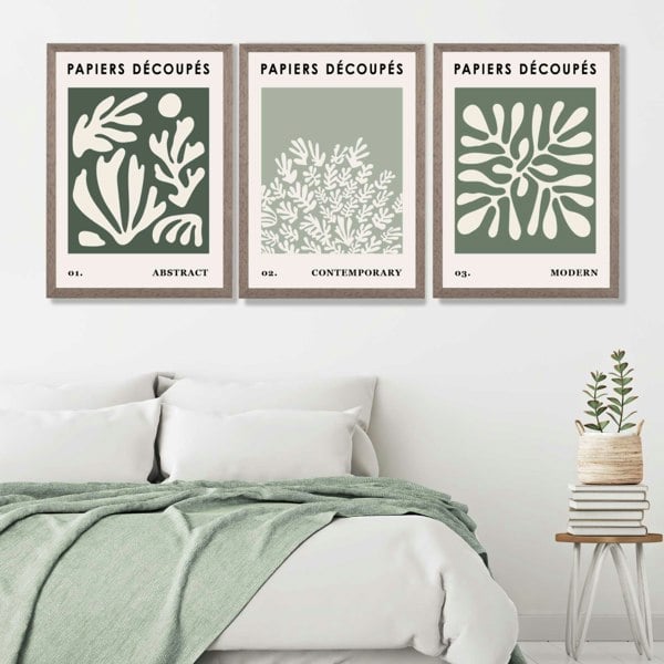 Artze Wall Art Matisse Floral Set of 3 in Green and Sage Framed Art Prints