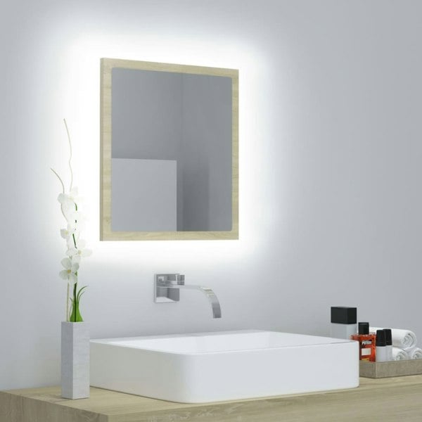 Berkfield LED Bathroom Mirror Sonoma Oak 40x8.5x37 cm Acrylic