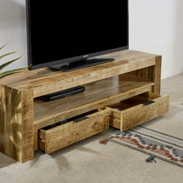 IH Design Valor Mango Wooden TV Stand With 2 Drawers