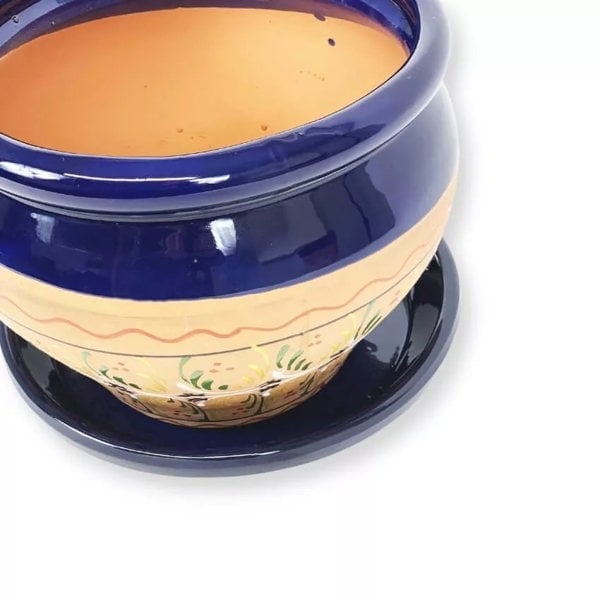 Verano-Ceramics-Inca-Blue-IB25BP-Bola-Pot-25x21cm&Drainage-Plate-image2