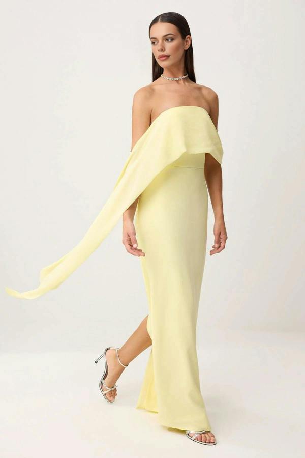Carmen Neckline Long Evening Gown