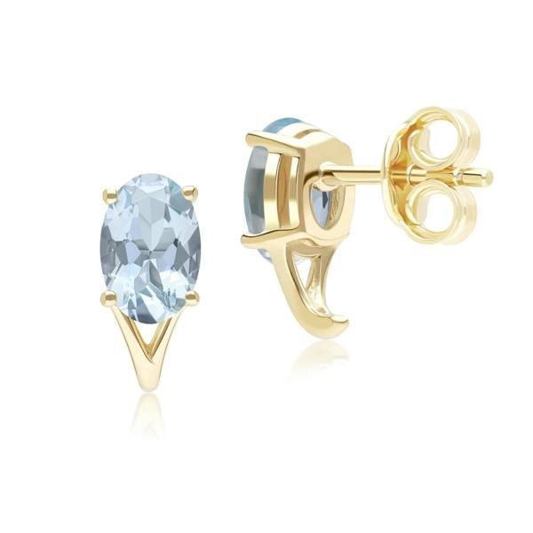 Gemondo Classic Oval Aquamarine Stud Earrings in 9ct Yellow Gold 7x5mm