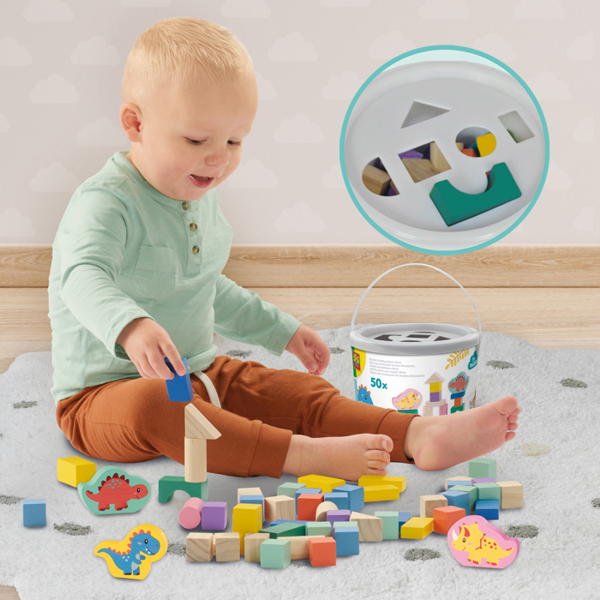  SES Creative Wooden building blocks dinos - 50pcs bucket
