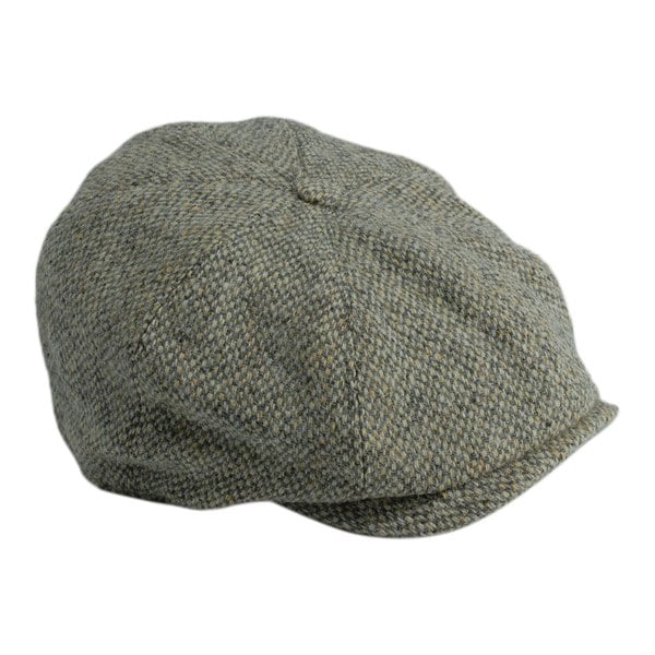 Gamble & Gunn Kinloch Harris Tweed British Made Stone Grey 8 Panel Button Top Cap