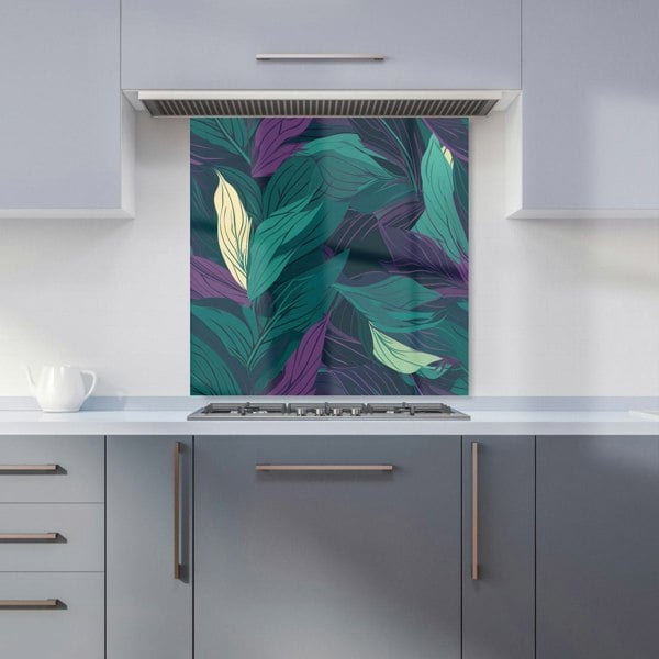 Warren Reed - Designer Green Purple Tropical Leaves Kitchen Splashback