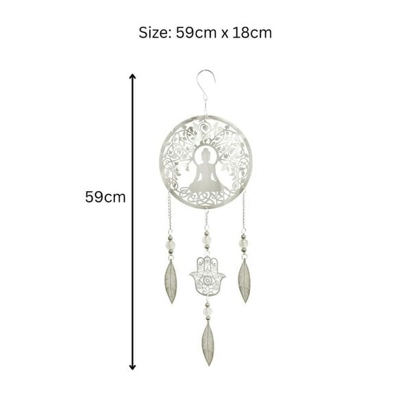 EDH Door Hardware Buddha Stainless Steel Hanging Dreamcatcher – 59cm x 18cm | Spiritual Wind Spinner for Indoor & Outdoor Use | Zen Garden, Meditation