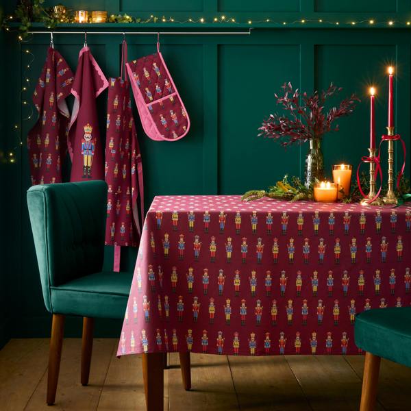 Catherine Lansfield Christmas Nutcracker Cotton Table Cloth Plum
