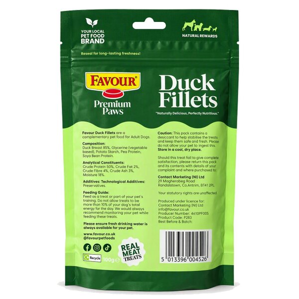 Favour Premium Paws Duck Fillets Dog Treats 100g / 300g Value Pack