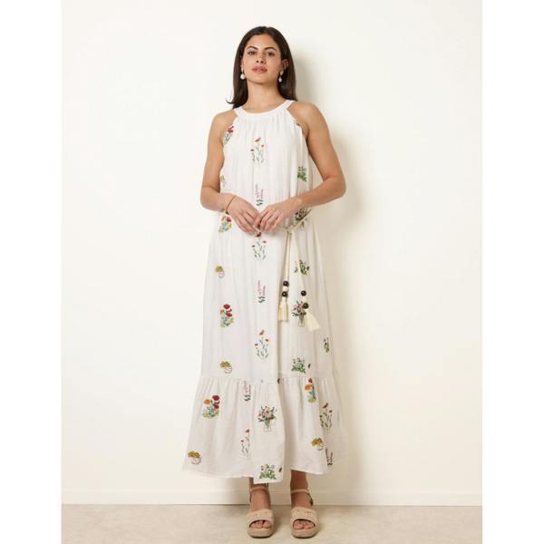 Blue Vanilla Halter Neck Embroidered Dress