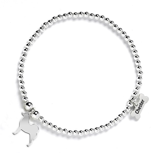 Finnish Spitz Silhouette Silver Ball Bead Bracelet - Personalised - MYLEE London
