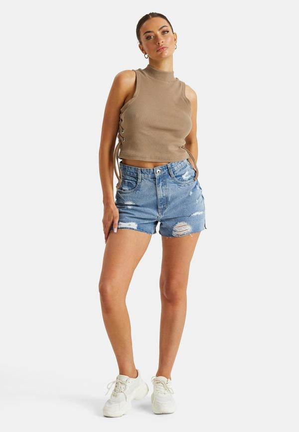Urban Bliss Split Hem Denim Mom Short