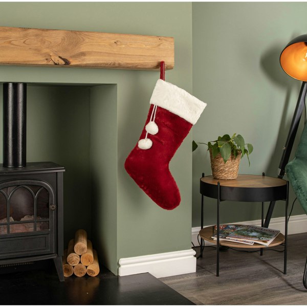Samuel Alexander 60cm Red Christmas Stocking with White Cuff and Pom Poms