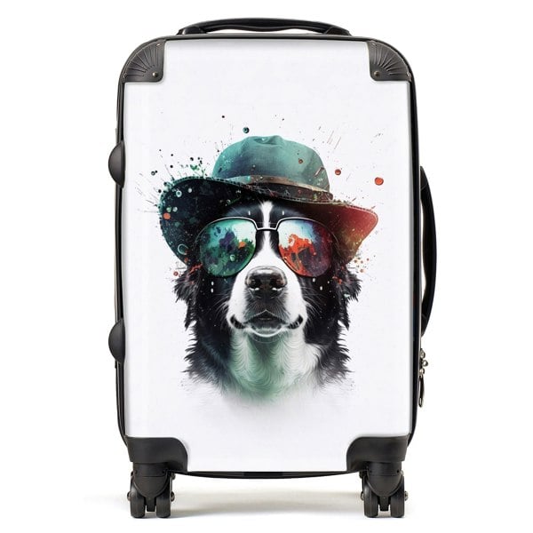 Warren Reed Border Collie Dog Face Glasses And Hat Splashart Suitcase