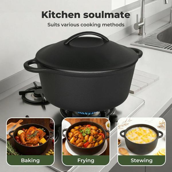Toque 6.6L Cast Iron Dutch Oven Heavy Duty Casserole Dish Pot Stockpot With Lid