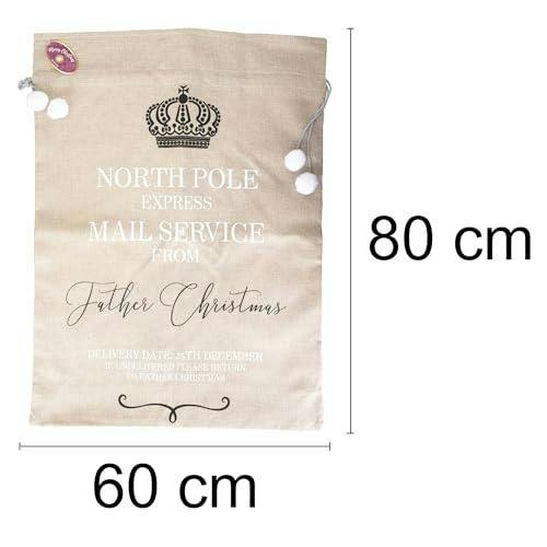 6cm Beige Hessian Christmas Sack with North Pole Express Print and Drawstring Closure image 3