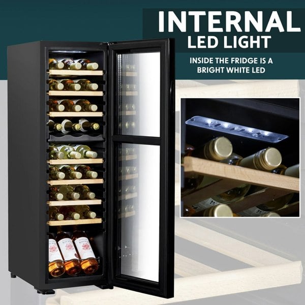 27 Bottle Dual Zone Freestanding Wine Cooler Fridge - LED Backlit BLACK & GLASS - LoopsDirect
